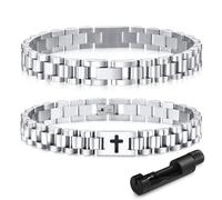 Bracciale da uomo in acciaio inox con croce - Gesù Cristo Crocifisso, bracciale regolabile con chiusura a barra, regalo per figlio, papà, marito, fratello, cresima, Eine Grösse, Acciaio inossidabile
