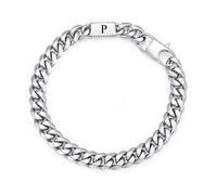 Bracciale da uomo in acciaio inox, con lettere, in argento, con lettera A-Z, per uomini, ragazzi, regali di Natale, regalo di compleanno, per papà, figlio, nipote, fratello, 21 cm, Acciaio