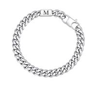 Bracciale da uomo in acciaio inox, con lettere, in argento, con lettera A-Z, per uomini, ragazzi, regali di Natale, regalo di compleanno, per papà, figlio, nipote, fratello, 21 cm, Acciaio