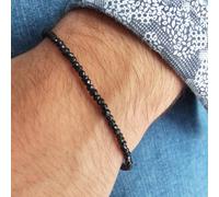 Bracciale da Uomo in Argento 925 Braccialetto Pietre Dure Palline Spinello Nero