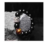 Bracciale da uomo in ossidiana naturale con danza del leone, gioiello regolabile con perline di pietra della cultura cinese for protezione spirituale ed equilibrio energetico (nero e oro)(Black Obsidi