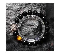 Bracciale da uomo in ossidiana naturale con danza del leone, gioiello regolabile con perline di pietra della cultura cinese for protezione spirituale ed equilibrio energetico (nero e oro)(Black Obsidi