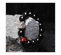 Bracciale da uomo in ossidiana naturale con danza del leone, gioiello regolabile con perline di pietra della cultura cinese for protezione spirituale ed equilibrio energetico (nero e oro)(Black Obsidi