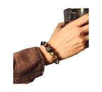 Bracciale da uomo in ossidiana naturale con danza del leone, gioiello regolabile con perline di pietra della cultura cinese for protezione spirituale ed equilibrio energetico (nero e oro)(Gold Obsidia