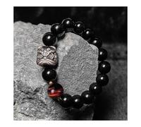Bracciale da uomo in ossidiana naturale con danza del leone, gioiello regolabile con perline di pietra della cultura cinese for protezione spirituale ed equilibrio energetico (nero e oro)(Black Obsidi