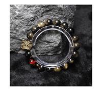 Bracciale da uomo in ossidiana naturale con danza del leone, gioiello regolabile con perline di pietra della cultura cinese for protezione spirituale ed equilibrio energetico (nero e oro)(Gold Obsidia