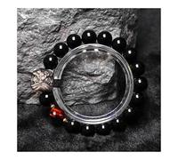 Bracciale da uomo in ossidiana naturale con danza del leone, gioiello regolabile con perline di pietra della cultura cinese for protezione spirituale ed equilibrio energetico (nero e oro)(Black Obsidi