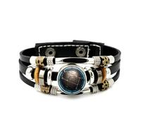 Bracciale da Uomo in Pelle, Bracciale Vintage Con Meccanismo A Rilievo E Strati Intrecciati In Pelle, Regolabile, Con Mappa Stellare Dei Gemelli, Bracciale Rock-Roll Etnico Fatto A Mano, Accessorio Pe