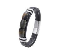 Bracciale Da Uomo In Pelle, Bracciale Vintage In Pietra Occhio Di Tigre, Cinturino In Pelle, Acciaio Inossidabile, Chiusura Magnetica, Cinturino In Corda, Unisex, Nero, Braccialetti Avvolgenti Blu-A