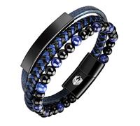 Bracciale da uomo in pelle Braccialetti da uomo con fibbia magnetica in acciaio inossidabile e scatola per gioielli, bracciale esclusivo per idea regalo da uomo, 19.5CM, Acciaio inossidabile al nichel
