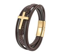 Bracciale Da Uomo In Pelle Con Croce Della Fede, Braccialetti In Pelle Intrecciata Multistrato Con Chiusura Magnetica, Gioielli Punk Fatti A Mano, Regali Religiosi Cristiani Per Lui E Per Lei, Oro 1