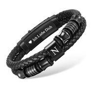 Bracciale da uomo in pelle con lettere - nero bracciali in pelle con incisione A-Z, regalo personalizzato per uomini, anniversari, compleanni, festa del papà, papà, papà, nonno, figlio, fratello