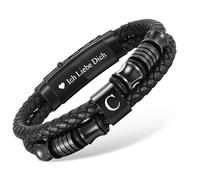 Bracciale da uomo in pelle con lettere - nero bracciali in pelle con incisione A-Z, regalo personalizzato per uomini, anniversari, compleanni, festa del papà, papà, papà, nonno, figlio, fratello