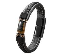 Bracciale Da Uomo In Pelle Con Pietra Naturale Nera, Braccialetto Classico Intrecciato A Mano Con Croce, Braccialetto In Corda Intrecciata, Regalo Per Ragazzi, Accessori Per Gioielli, Occhio Di Tigr