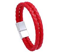 Bracciale Da Uomo In Pelle Intrecciata A Doppio Strato Con Chiusura Magnetica, Unisex, Bracciale Minimalista In Corda Intrecciata A Mano, Regalo Per Padre, Fidanzato, Marito, Bianco-Rosso, 19 Cm