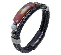 Bracciale Da Uomo In Pelle Intrecciata Nera Con Perline Di Pietre Preziose Naturali, Cinturino Da Polso In Pelle A Doppio Strato Con Chiusura Magnetica, Accessori Per Gioielli Da Uomo Vintage Punk,