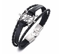 Bracciale da Uomo in Pelle Multistrato con timone da Marinaio per Uomo Braccialetti nautici Braccialetti Gioielli Vintage timoniere Convenient And Attractive