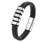 Bracciale Da Uomo In Pelle Nera, Elegante Cinturino Intrecciato Con Chiusura Magnetica, Classico Bracciale Intrecciato Fatto A Mano, Regali Unici Per Papà, Amici, Fratelli E Figli, Bianco 23 Cm