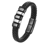 Bracciale Da Uomo In Pelle Nera, Elegante Cinturino Intrecciato Con Chiusura Magnetica, Classico Bracciale Intrecciato Fatto A Mano, Regali Unici Per Papà, Amici, Fratelli, Figli, Nero-Bianco, 2, 1