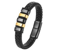 Bracciale Da Uomo In Pelle Nera, Elegante Cinturino Intrecciato Con Chiusura Magnetica, Classico Bracciale Intrecciato Fatto A Mano, Regali Unici Per Papà, Amici, Fratelli E Figli, Nero-Oro 2, 21 C