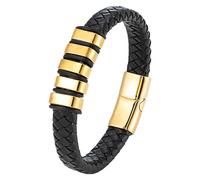 Bracciale Da Uomo In Pelle Nera, Elegante Cinturino Intrecciato Con Chiusura Magnetica, Classico Bracciale Intrecciato Fatto A Mano, Regali Unici Per Papà, Amici, Fratelli E Figli, Oro 21 Cm