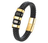 Bracciale Da Uomo In Pelle Nera, Elegante Cinturino Intrecciato Con Chiusura Magnetica, Classico Bracciale Intrecciato Fatto A Mano, Regali Unici Per Papà, Amici, Fratelli E Figli, Nero-Oro 23 Cm