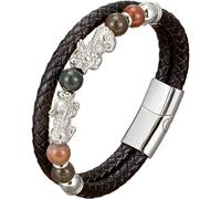 Bracciale Da Uomo In Pelle Pi Xiu Con Perline In Pietra Naturale, Bracciale In Pelle Intrecciata Nera Con Chiusura Magnetica, Braccialetto Portafortuna Feng Shui Per Uomo E Donna, Bianco-I 21 Cm