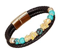 Bracciale Da Uomo In Pelle Pi Xiu Con Perline In Pietra Naturale, Bracciale In Pelle Intrecciata Nera Con Chiusura Magnetica, Braccialetto Portafortuna Feng Shui Per Uomo E Donna, Oro-H 19 Cm