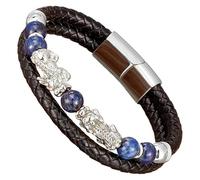 Bracciale Da Uomo In Pelle Pi Xiu Con Perline In Pietra Naturale, Bracciale In Pelle Intrecciata Nera Con Chiusura Magnetica, Braccialetto Portafortuna Feng Shui Per Uomo E Donna, Bianco-D 19 Cm