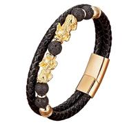 Bracciale Da Uomo In Pelle Pi Xiu Con Perline In Pietra Naturale, Bracciale In Pelle Intrecciata Nera Con Chiusura Magnetica, Braccialetto Portafortuna Feng Shui, Gioielli Per Uomo E Donna, Oro-J 19