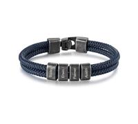 Bracciale da uomo in stile vintage intrecciato a mano e personalizzato con 2-4 nomi. Perfetto come regalo per il marito, il fidanzato o il figlio. (Nome 2, Blu scuro 1)