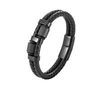 Bracciale da uomo in vera pelle - Bracciale in pelle intrecciata con design a cobra, accessori moda, bracciale in pelle nera, gioielli con ciondolo for donna e uomo, regalo(Black_21CM)