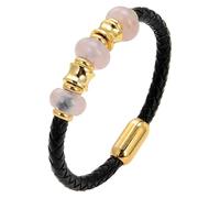 Bracciale Da Uomo In Vera Pelle Con Perline Di Pietre Preziose Naturali, Cinturino Da Polso In Pelle Intrecciata Fatto A Mano, Chiusura Magnetica Intelligente, Bracciale Rigido Per Uomo E Donna, Qua