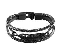 Bracciale Da Uomo In Vera Pelle Intrecciata A Doppio Strato Con Ciondolo Creativo A Forma Di Piuma, Bracciale Intrecciato Con Chiusura Di Sicurezza, Cinturino In Corda Intrecciata A Mano Vintage, Ne