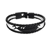 Bracciale Da Uomo In Vera Pelle Intrecciata A Doppio Strato Con Ciondolo Creativo A Forma Di Piuma, Bracciale Intrecciato Con Chiusura Di Sicurezza, Cinturino In Corda Intrecciata A Mano Vintage, Ne
