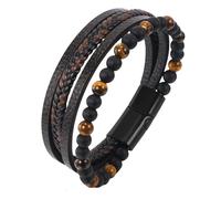 Bracciale da Uomo in Vera Pelle Intrecciata e Tessuta a Mano Con Chiusura Magnetica in Acciaio Inox - Pulseira Homem