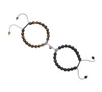 Bracciale da uomo Jonc, bracciale da uomo, blu, nero, placcato argento, con coppie, perle magnetiche, cuore, braccialetti con perle, 2 pezzi unisex, 16.7cmx8mm, Cristallo, Pietra tigrata zirconia