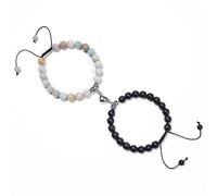 Bracciale da uomo Jonc, bracciale da uomo, blu, nero, placcato argento, con coppie, perle magnetiche, cuore, braccialetti con perle, 2 pezzi unisex, 16.7cmx8mm, Cristallo, Amazzonite zirconia cubica