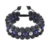 Bracciale da uomo nero in acciaio inossidabile con perline intrecciate regolabili con magnete nero, triplo strato da 8 mm, unisex, 30cmx8mm, Cristallo, lapislazzuli Onice