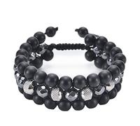 Bracciale da uomo nero in acciaio inossidabile con perline intrecciate regolabili con magnete nero, triplo strato da 8 mm, unisex, 30cmx8mm, Cristallo, Onice