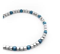 Bracciale da Uomo Pietre Dure Cubi Ematite Argento Blu Braccialetto in Acciaio