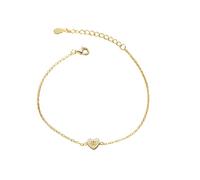 Bracciale delicato da donna, con design semplice a forma di cuore, con diamanti da laboratorio rotondi, 20+3CM, Oro giallo 14 carati, Laboratorio Diamante