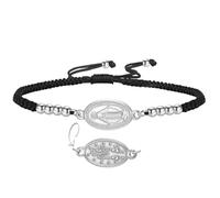 Bracciale della Vergine Maria Virgen de Guadalupe Nostra Signora di Guadalupe Madre Maria Bracciale Medaglia Miracolosa Amuleto Gioielli della fede cattolica Regalo di battesimo (nero-argento)