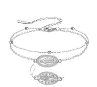 Bracciale della Vergine Maria Virgen de Guadalupe Nostra Signora di Guadalupe Madre Maria Bracciale Medaglia Miracolosa Amuleto Gioielli della fede cattolica Regalo di battesimo (argento a strati)