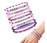Bracciale dell'amicizia per fan, idea regalo, multicolore, 8 pezzi | Bracciale elastico impilabile con lettere, accessorio per fan, coppie, amici, pensierino o regalo per tutti i giorni