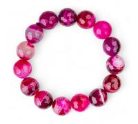 Bracciale di Agata Fucsia sfaccettata, elastico, sfere 14 mm