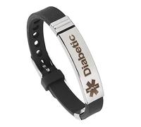Bracciale di Allarme Medico per il diabete. Eleganti Gioielli Identificativi Regolabili per Uomini e Donne in Silicone Ecologico e Acciaio Inossidabile