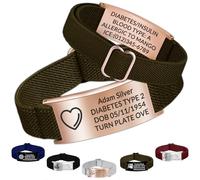 Bracciale di allerta medica personalizzato - Bracciale di identificazione di emergenza personalizzato con incisione regolabile in nylon, regali per donna/uomo, 11-21cm, Senza Gemme