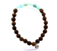 Bracciale Di Amazonite Del Brasile + Perle In Legno 8 Mm. Fabbricato In Francia.