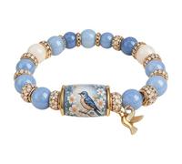 Bracciale di benedizioni in ceramica di cristallo Bracciale con perline elastiche ispiratrici per forza, speranza e gioia, gioielli, regali per donne, mamme e amiche (Robin blu) (B)